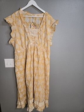 April Cornell Bonnie Block Print Yellow Maxi Dress Size 4X